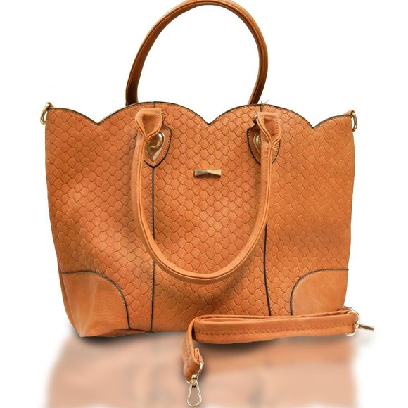 Large Heavy Duty Satchel Handbag - Set of 2 Handbags - Tan - Picture 6 of 9